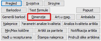 Dugme Dimenzije